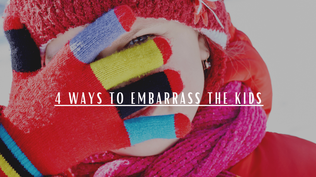 A child dressed in winter clothing is embarrassed