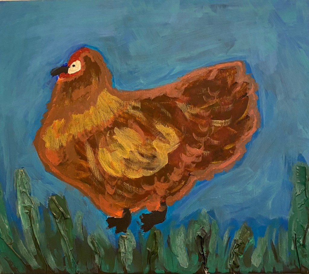 Achicken painted with acrylic paint