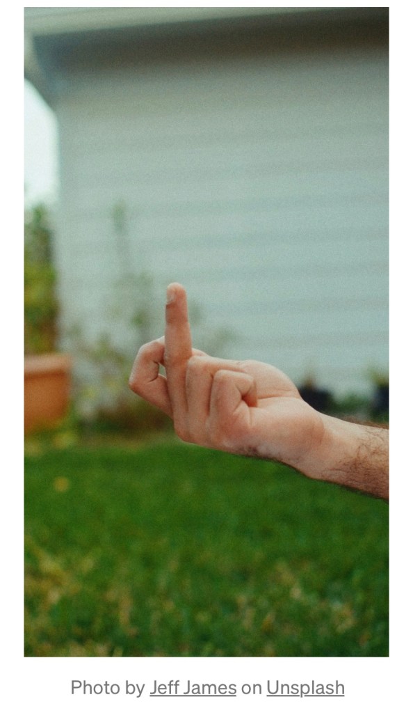 A man flicks the bird to a woman rejecting his advances.